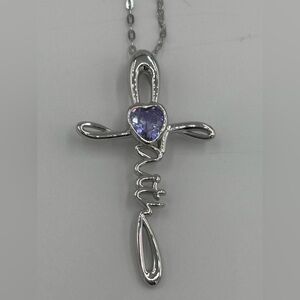 Silver Cross Pendant with Purple Gemstone
